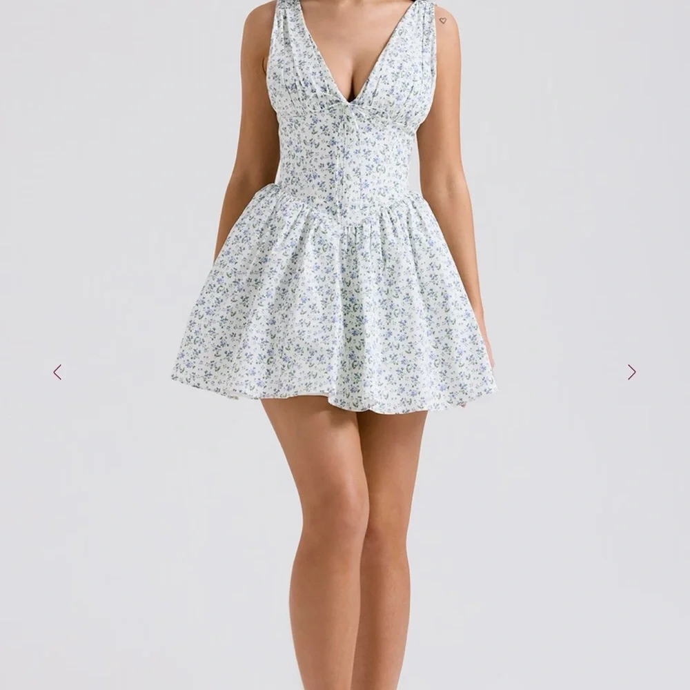 House of CB Blue Fabrizia White Bluebell Print Corset Mini Dress Sz M NWOT - Picture 2 of 7